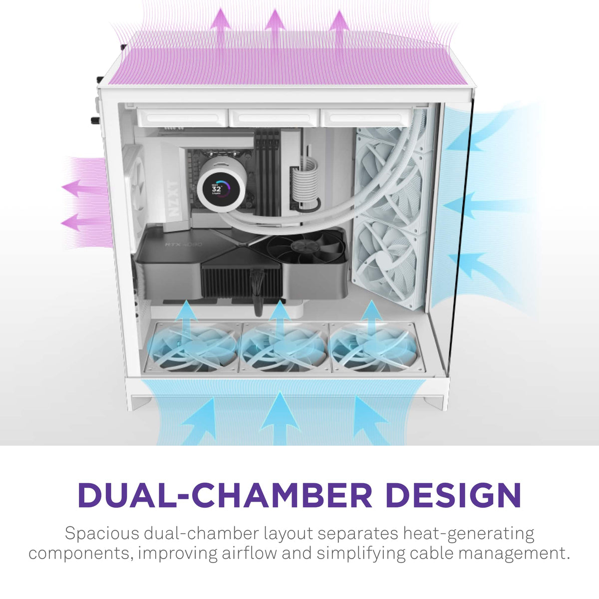 NZXT - H9 Flow 2025 ATX Mid-Tower Dual-Chamber PC Case - White