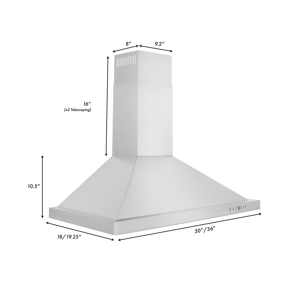 ZLINE - 30 inches - Externally Vented & Convertible - Wall Range Hood - Silver