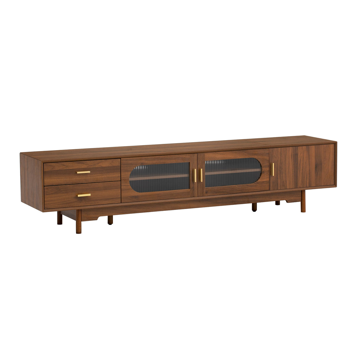 Mueble de TV moderno con puertas de cristal estriado y 2 cajones