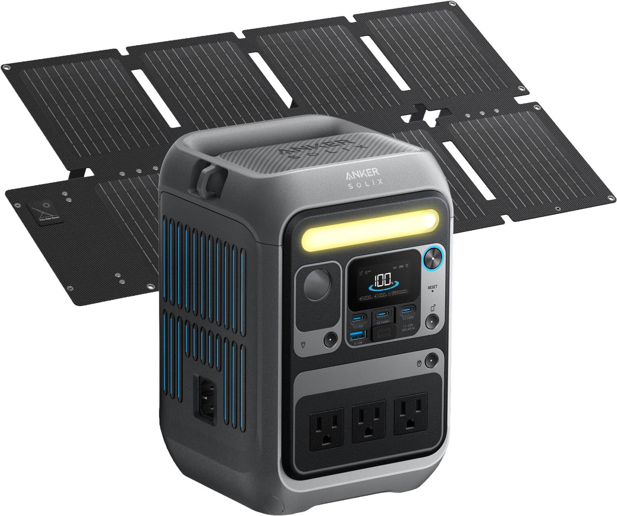 Anker - SOLIX C300 Portable Power Station with 60W Solar Panel,288Wh/300W Battery Solar Generator for Camping&Emergencies (288 Wh Capacity) - Dark Gray