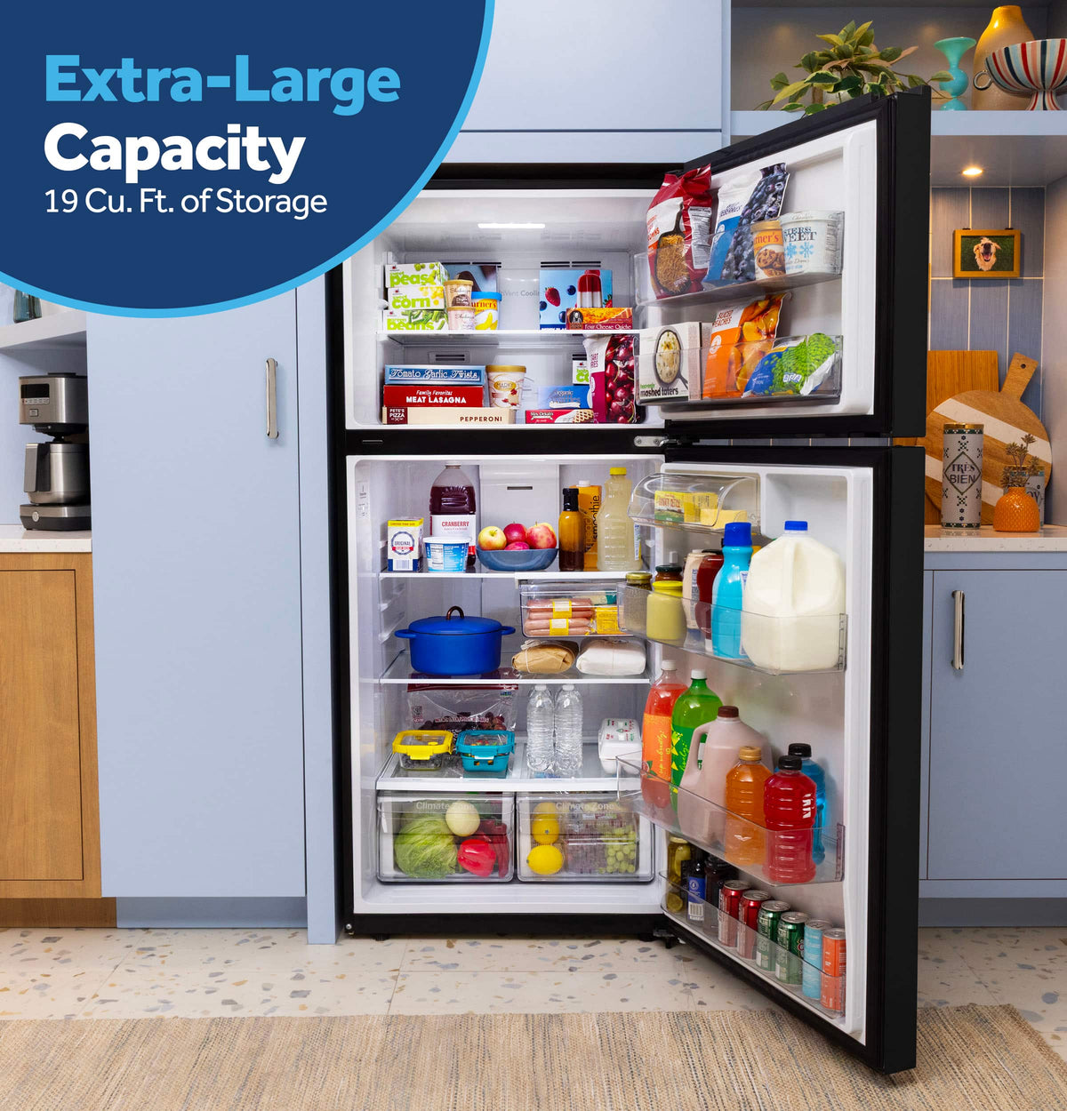 GE - 30 in. Wide 19 Cu. Ft. Freestanding Garage Ready Top Freezer Refrigerator with Bright LED Lighting - Black