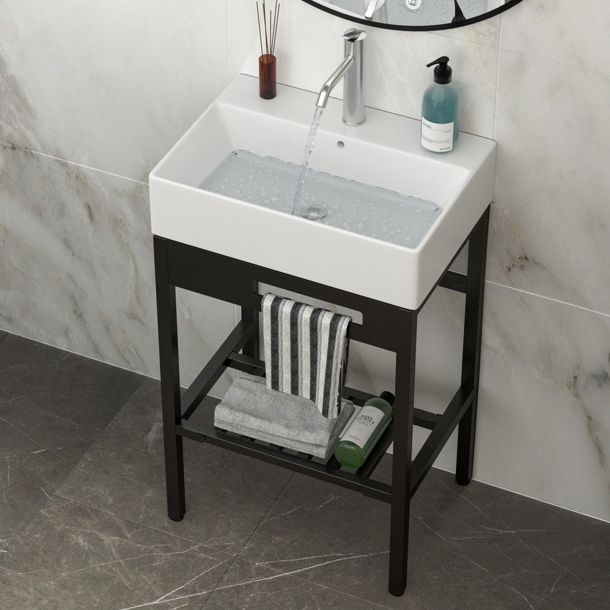 Console Sink With 304 Legs, 24" X 16.75", Wall Mounted Design - White / Black