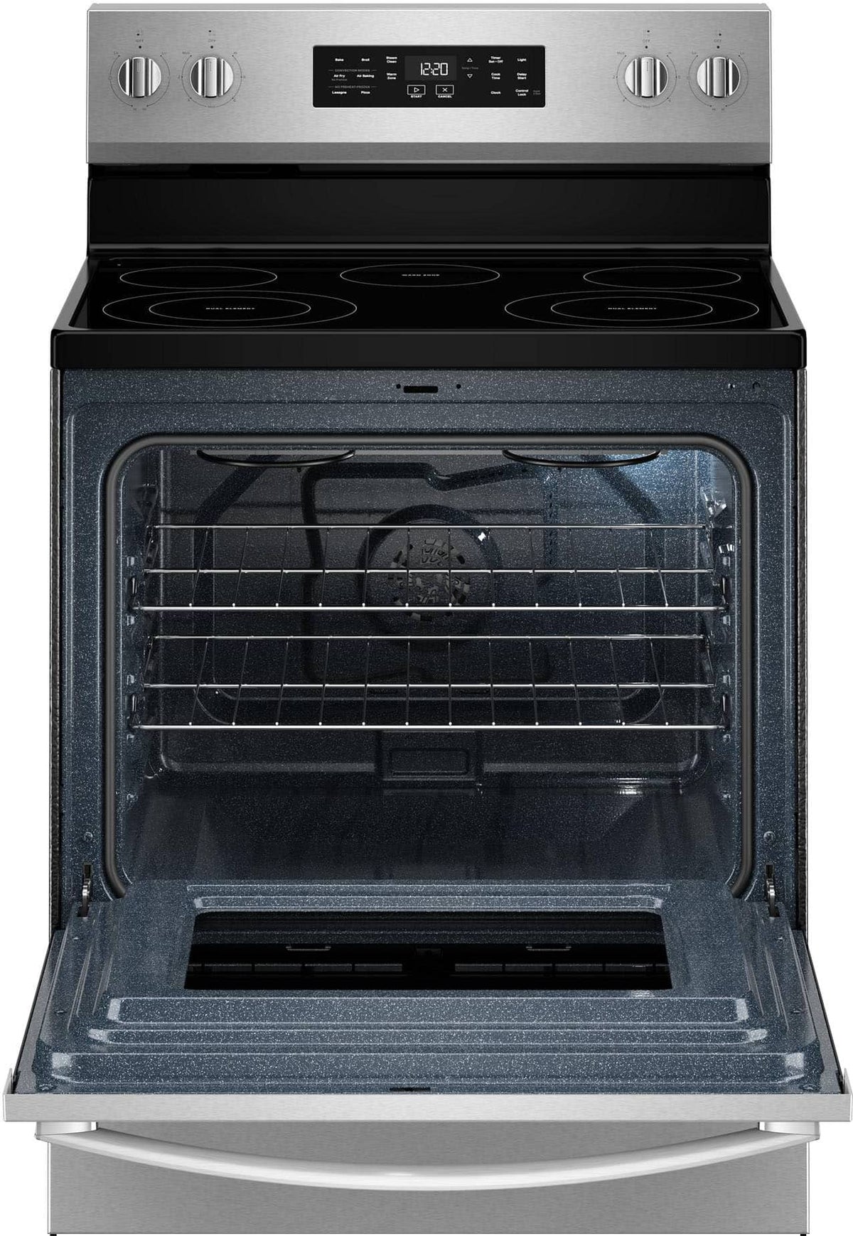 Whirlpool - 30 in. Wide 5 elements 5.3 cu. ft. Freestanding Electric Range with Air Cooking Technology and Steam Clean - Stainless Steel