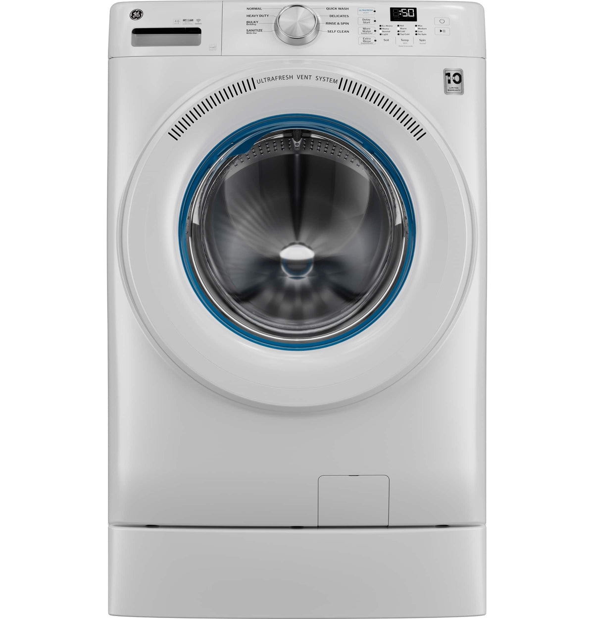 GE - 4.6 Cu. Ft. High-Efficiency Stackable Smart Front Load Washer with Microban Antimicrobial Technology - White