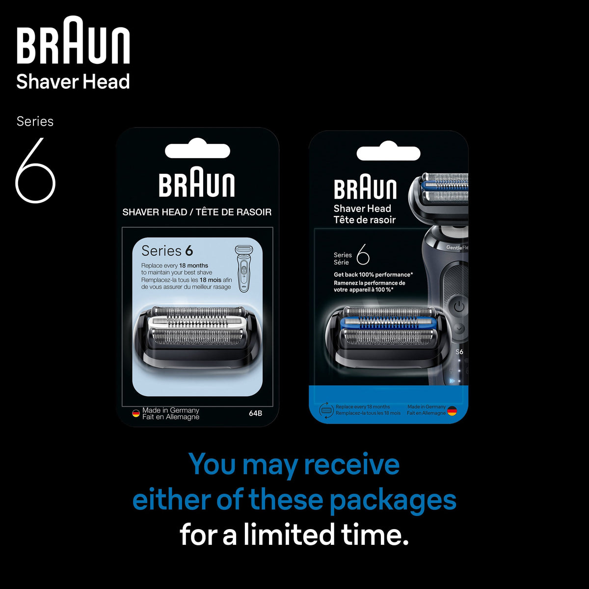 Braun - Series 6 Electric Shaver 64B Replacement Head, Compatible with 60, 61, 62, and 63 Generation Shavers - Black