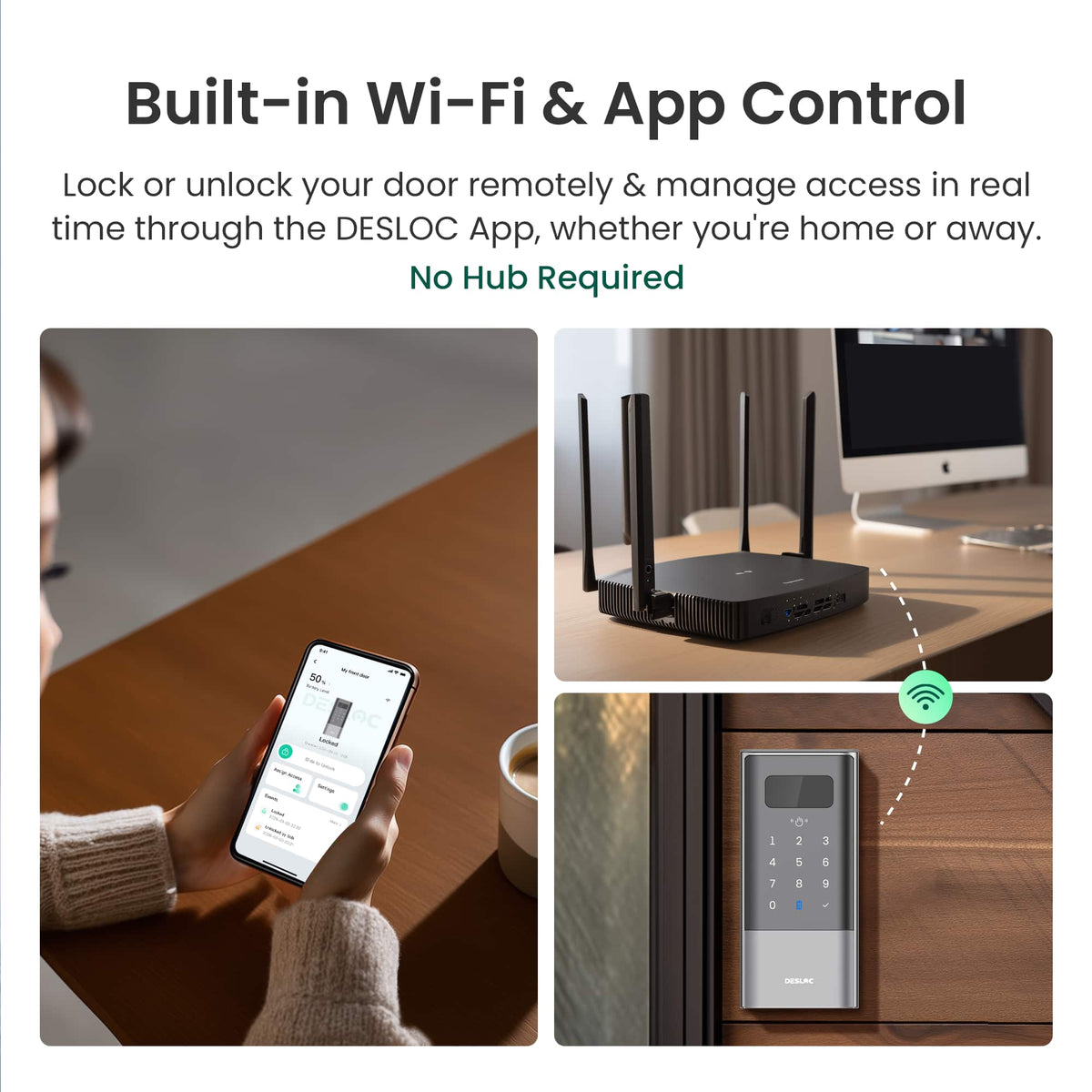 DESLOC - K140 Plus Smart Lock with 10,000mAh Battery Wi-Fi Replacement Deadbolt with Palm Vein Recognition and Auto Lock - Silver