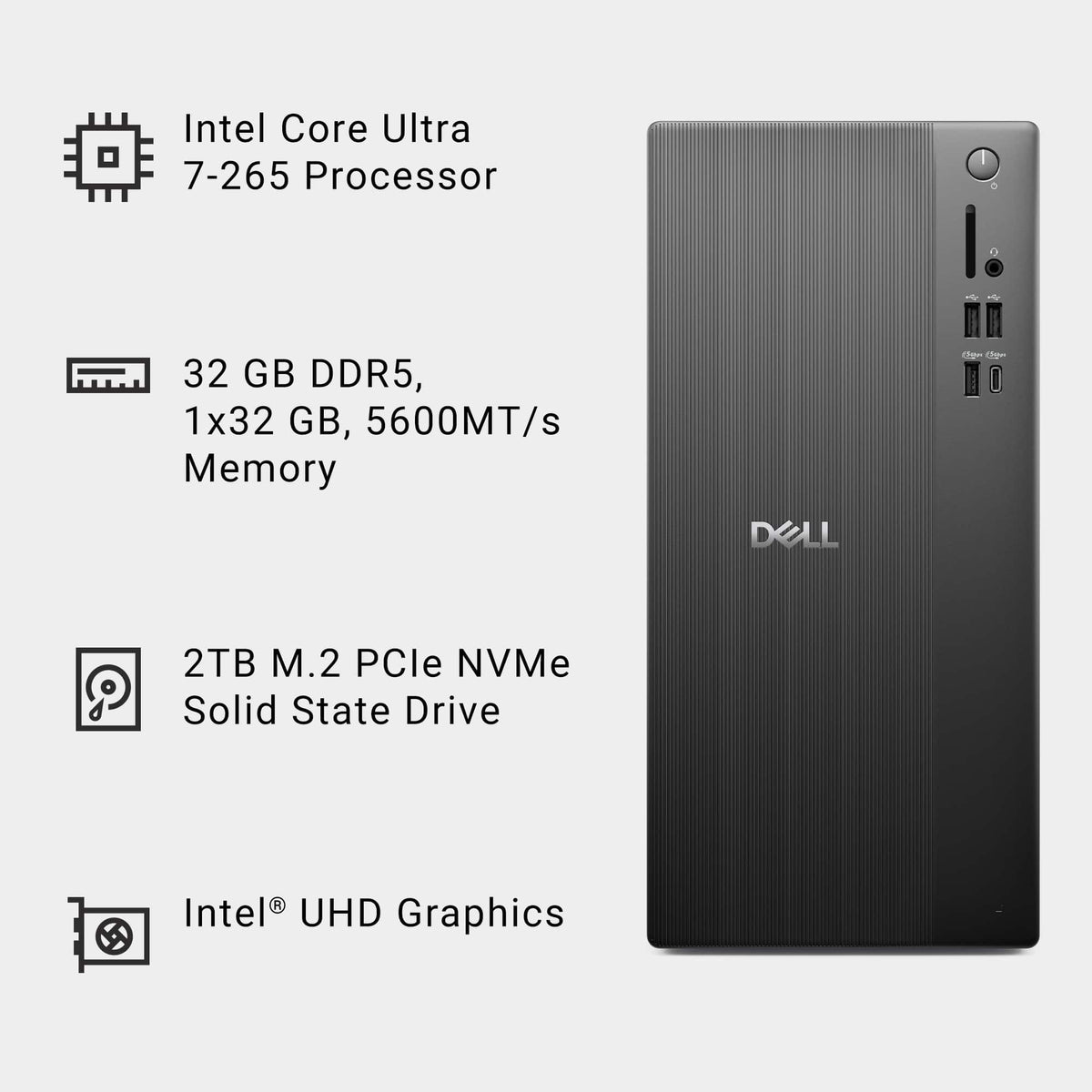 Dell - Desktop - Intel Core Ultra 7 Series 2 265 2025 - 32GB Memory - 2TB Storage - Black