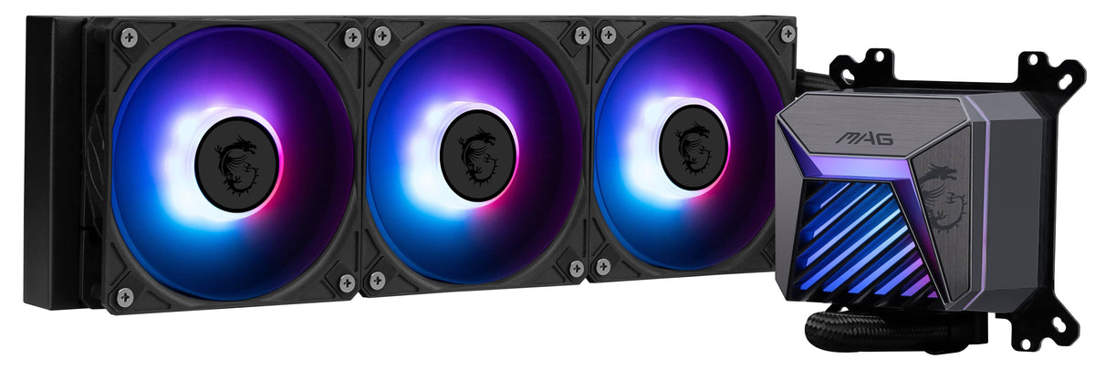MSI - MAG Core Liquid A15 360 ARGB Liquid CPU Cooler, 360mm Radiator, Tri 120mm PWN Fans, RGB lighting - Black
