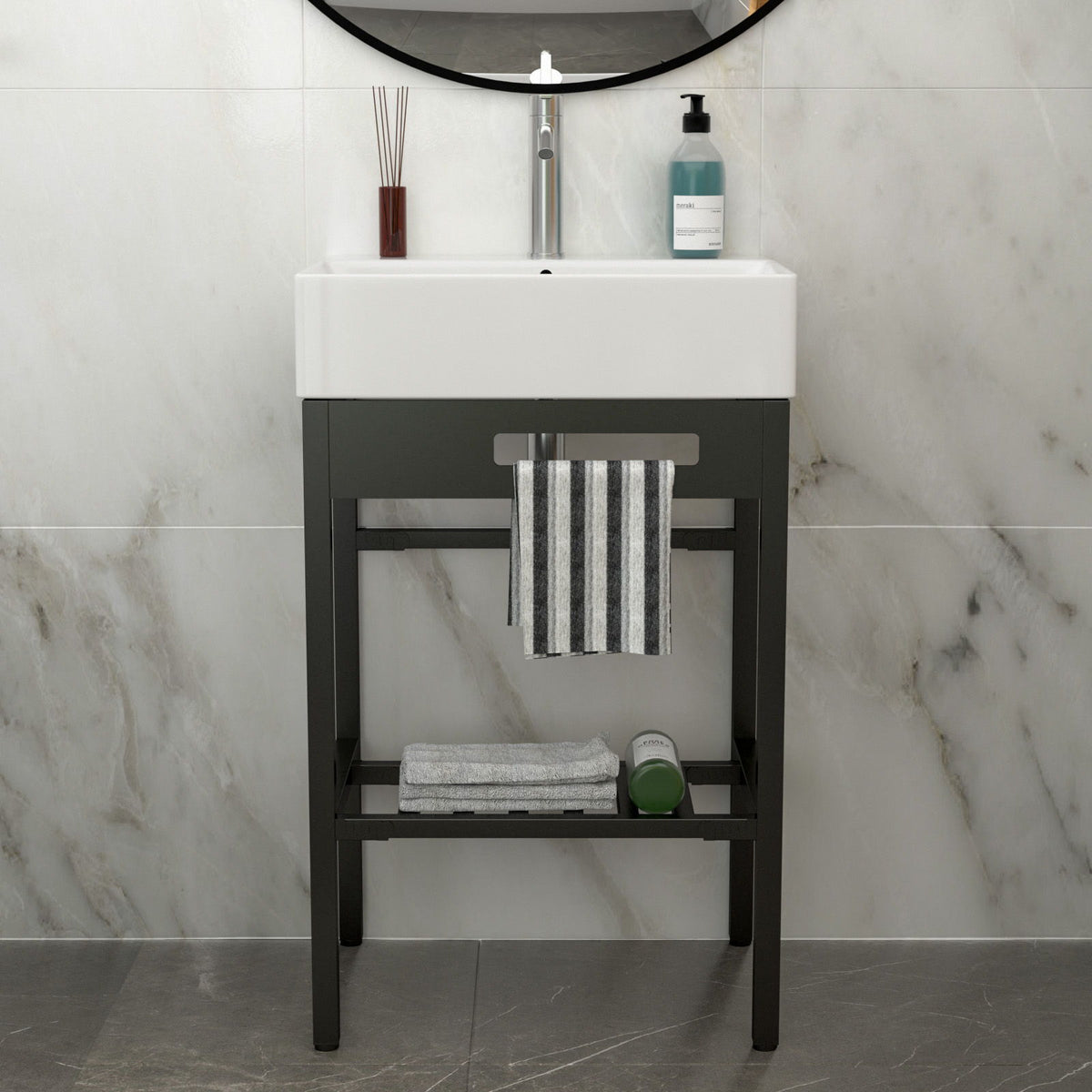 Console Sink With 304 Legs, 24" X 16.75", Wall Mounted Design - White / Black
