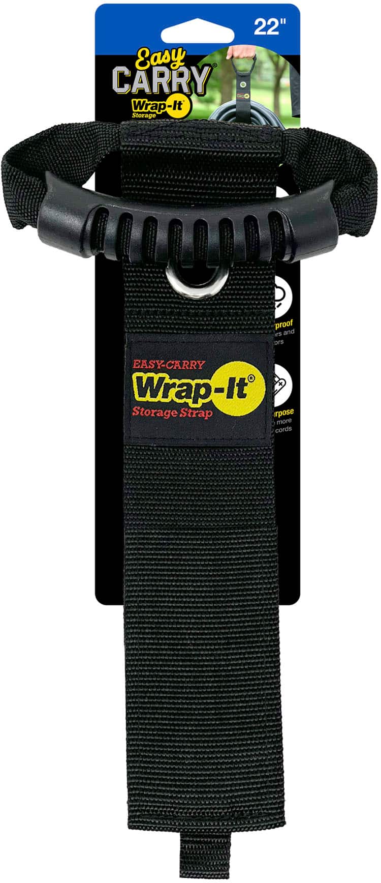 Wrap-It Storage - Easy-Carry Strap - 22-inch - Hook and Loop Carrying Strap with Handle and Grommet - Black