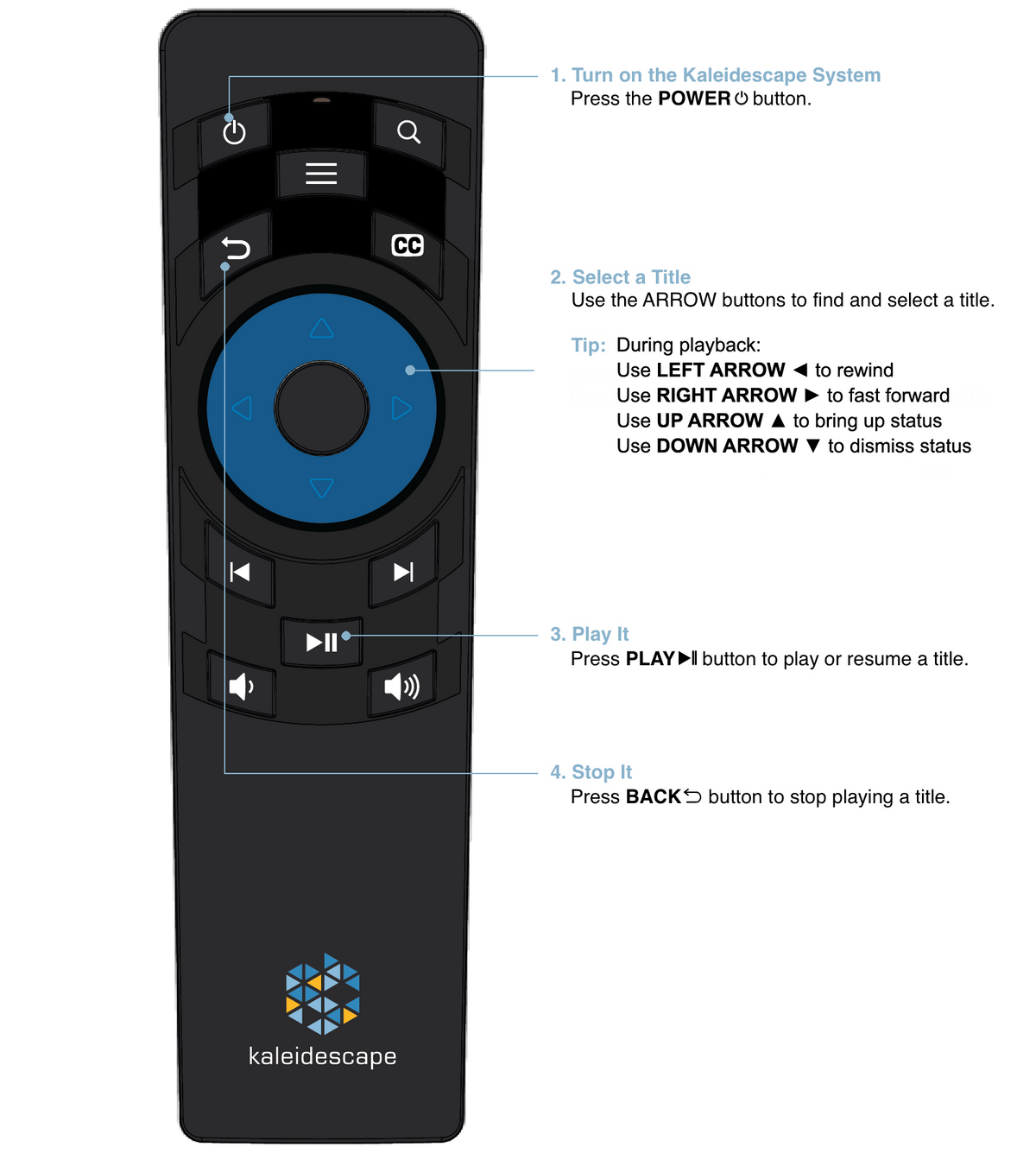 Kaleidescape - remote contral for Strato V, Strato E, and Strato M - Black
