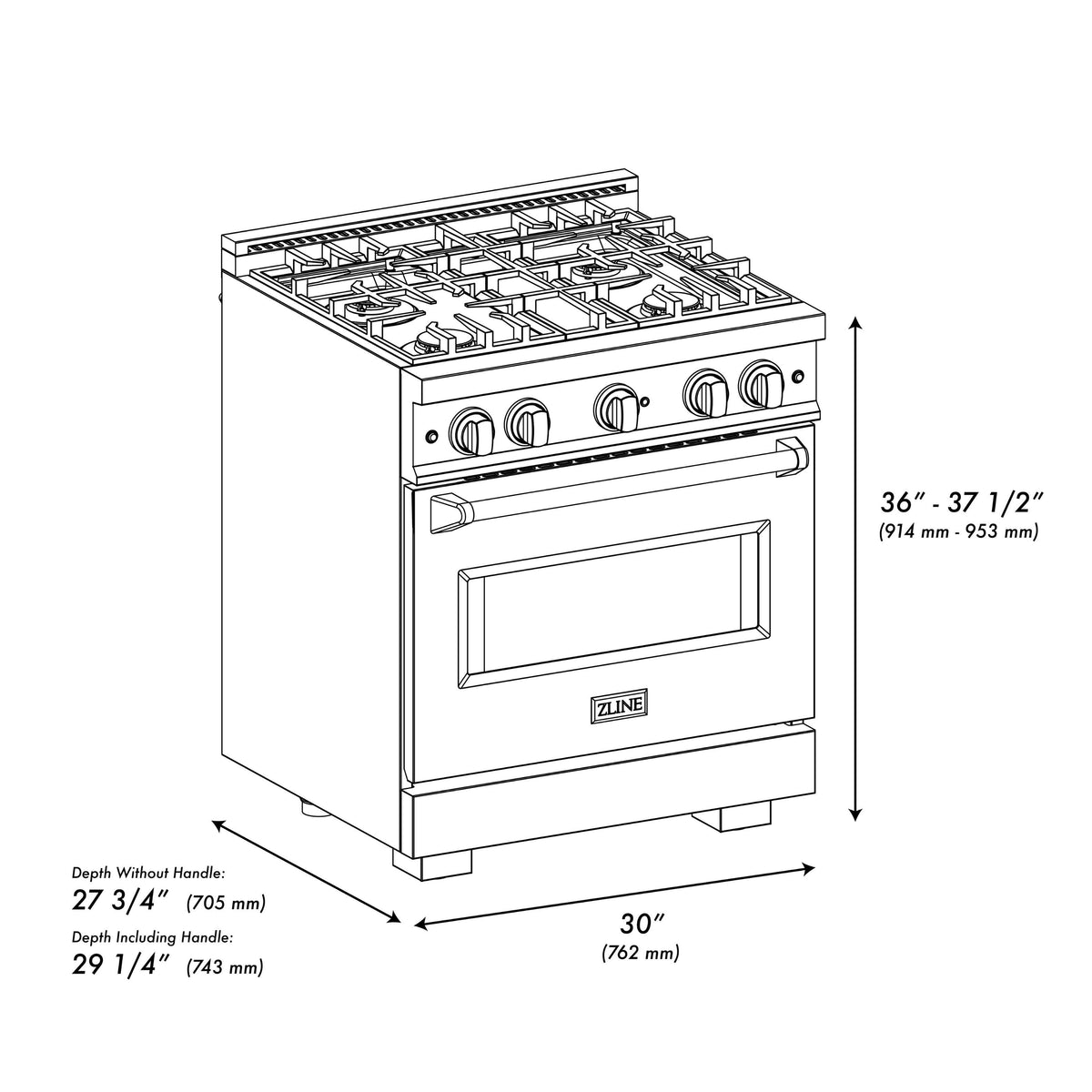 ZLINE - 30 in. Wide 4 Burner Autograph Classic Gas Range Black Accents (CGRZ-WM-30-MB) - White