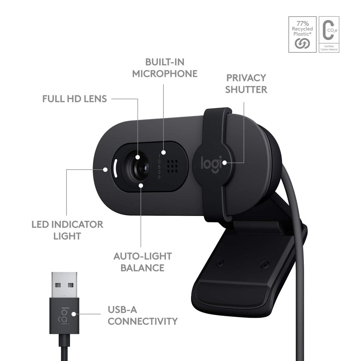 Logitech - Brio 100 1080p Full HD Webcam for Meetings and Streaming - Graphite