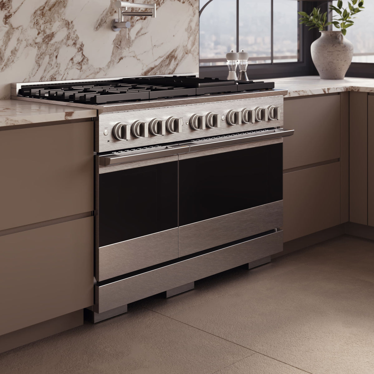 ZLINE - 48 in. 6.7 cu. ft. Marino Dual Fuel Freestanding Range with 8 Gas Burners and Convection Oven in Satin Stainless Steel - Satin Stainless Steel