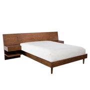 Queen Size Bed With Attached Nightstands And Hidden Storage - Pecan