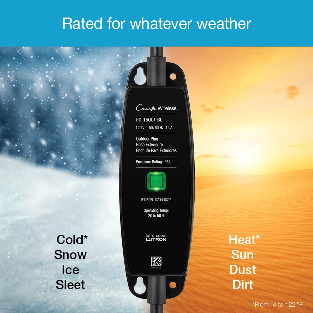 Lutron - Caseta Weatherproof+ Outdoor Smart Plug for Landscape and String Lighting, On/Off Switch - Black