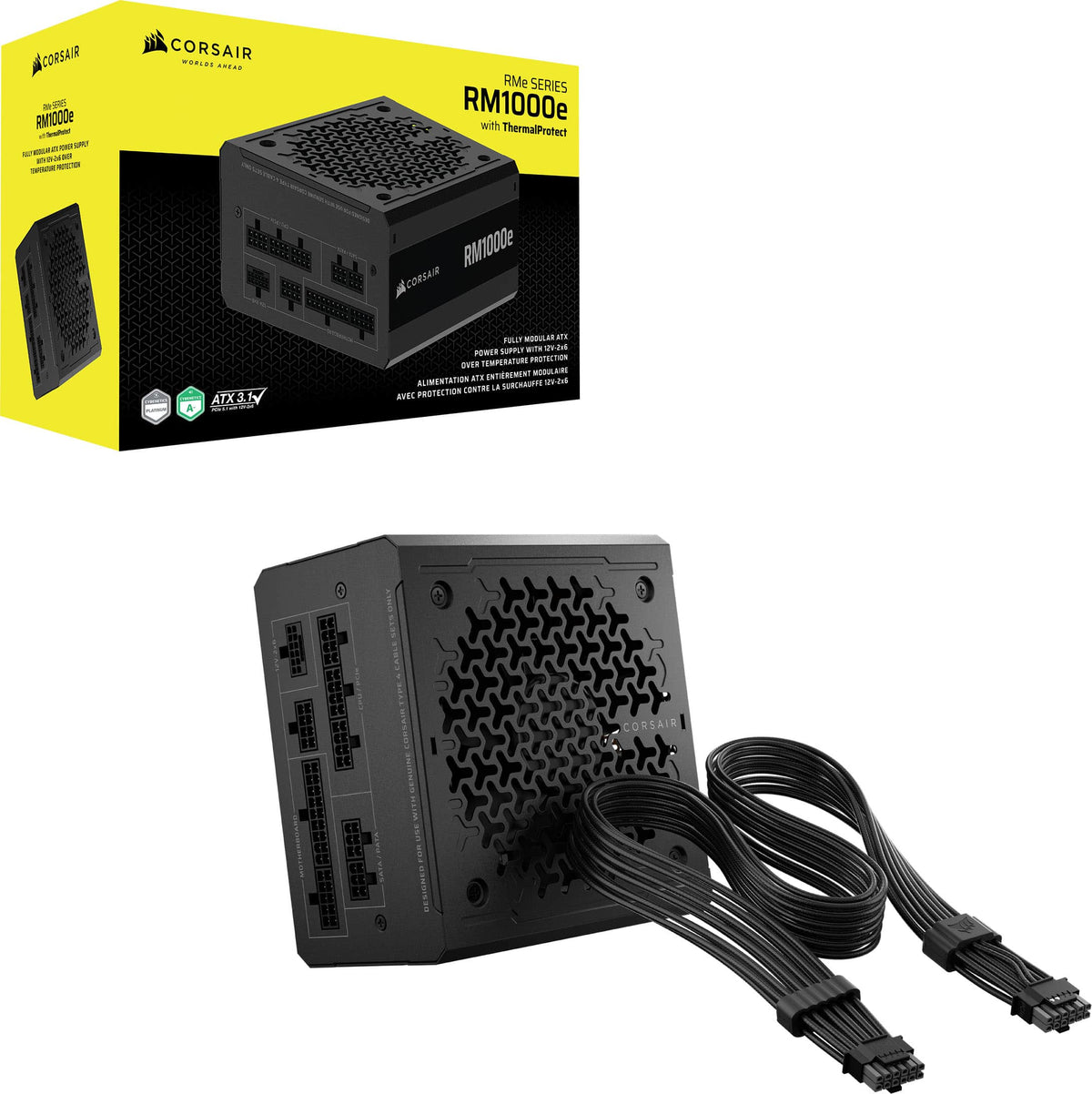 CORSAIR - RM1000e ATX 3.1 Low-Noise ATX Power Supply with ThermalProtect 12V-2x6 Cable - Black