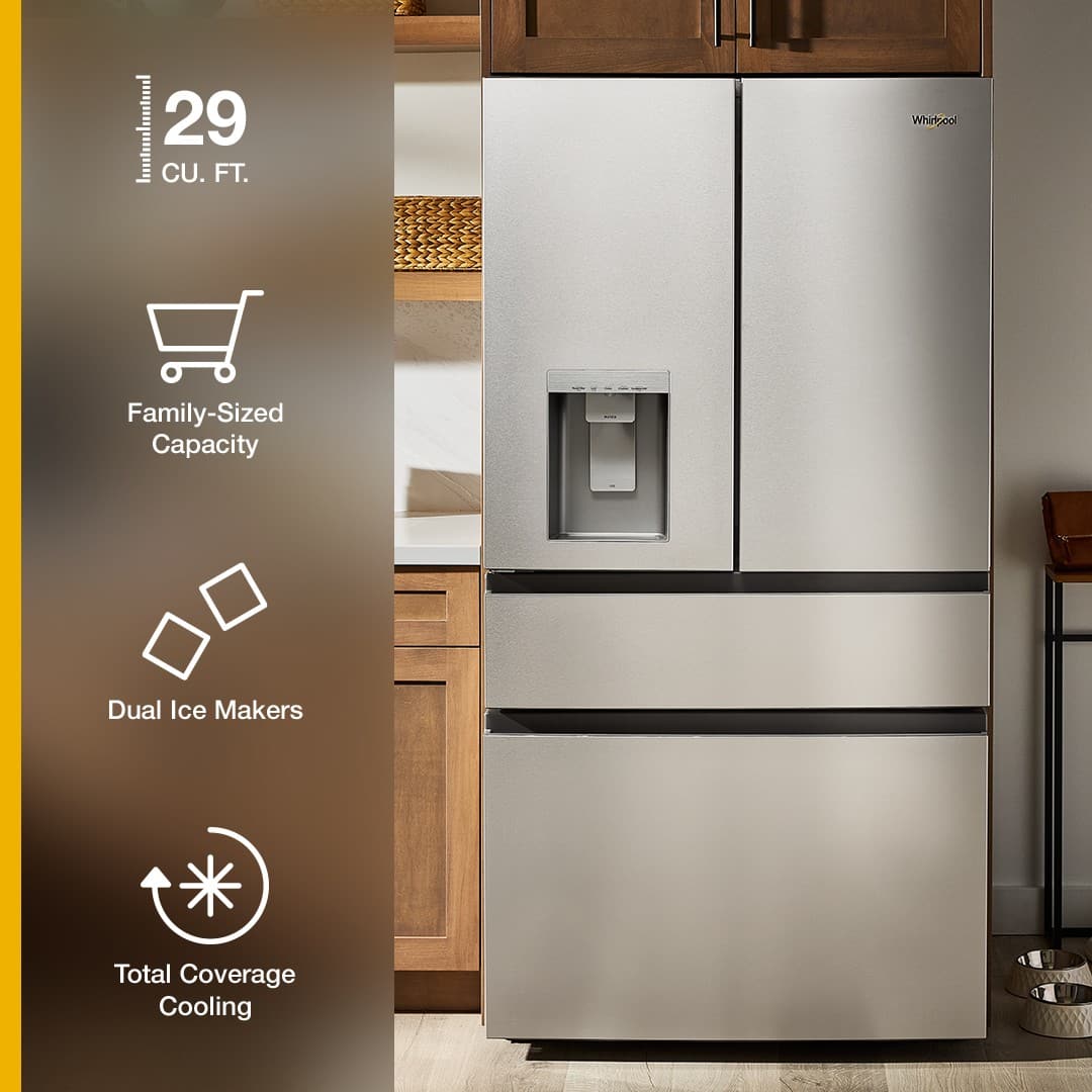 Whirlpool - 36 in. Wide 29 cu. ft. Family-Sized Capacity French Door Refrigerator with Flexible Temperature Drawer - Print Resist Blk Stnlss
