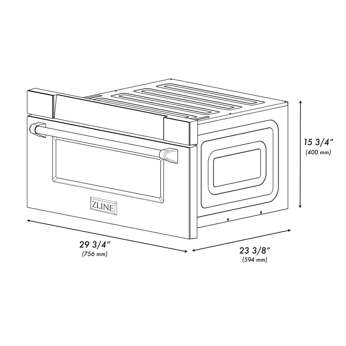 ZLINE - Autograph 30 in. 1.2 cu. ft. Built-in Microwave Drawer and Champagne Bronze Helix Handle - Black Stainless Steel