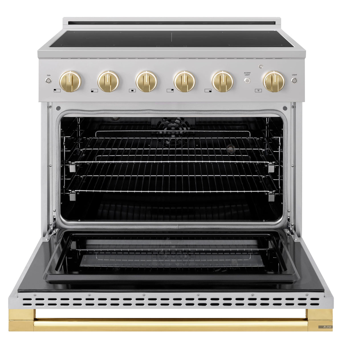 ZLINE - Autograph 36 in. 5.2 cu. ft. Marino Freestanding Induction Range with 5 Burners and Convection Oven w/ Gold Accents - Stainless Steel