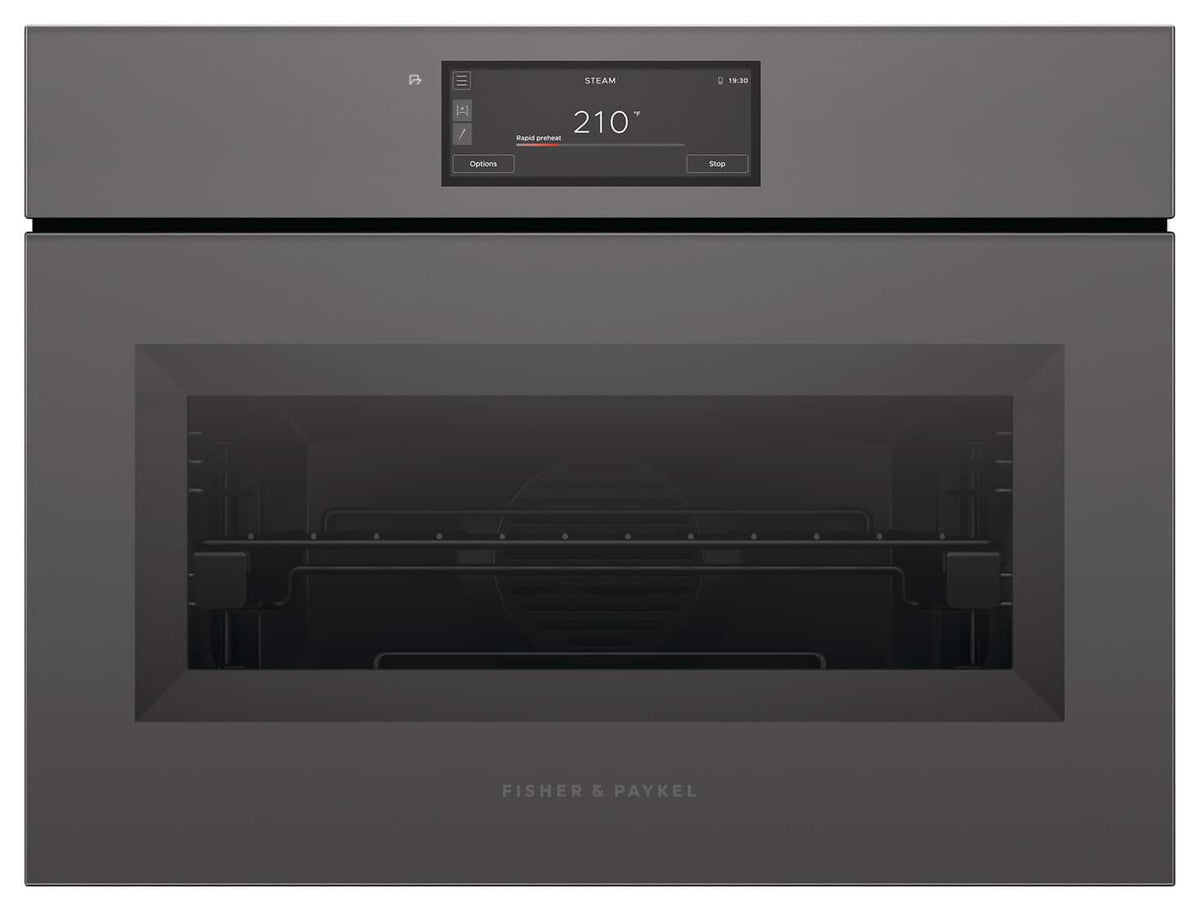 Fisher & Paykel - 24" 1.9 Cu Ft Built-in Combination Steam Oven, 6.8" Touchscreen - Compact - Handleless - Minimal Grey - Gray