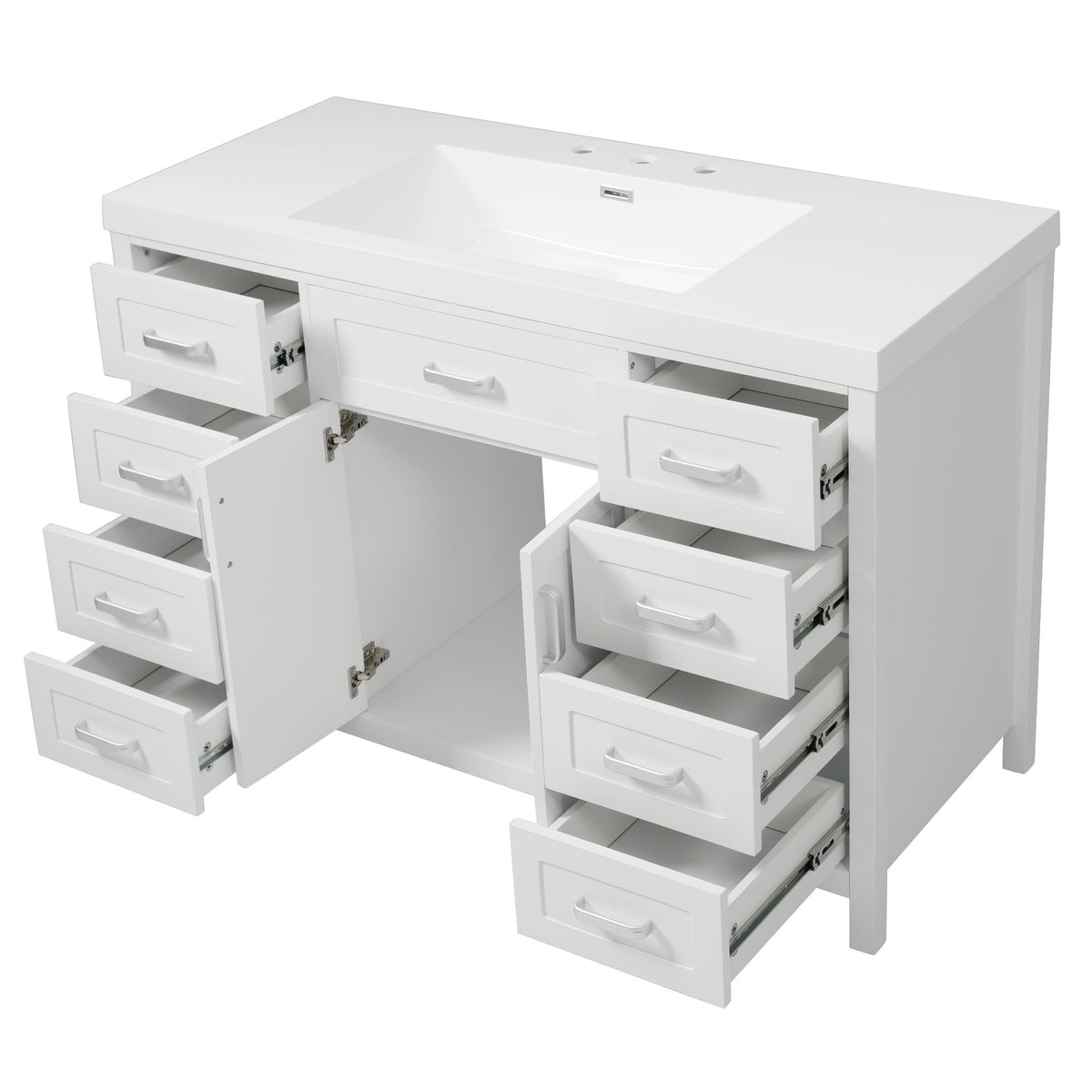 Bathroom Vanity With Sink, 2 Doors 8 Drawers, Soft Close System, Classic Design