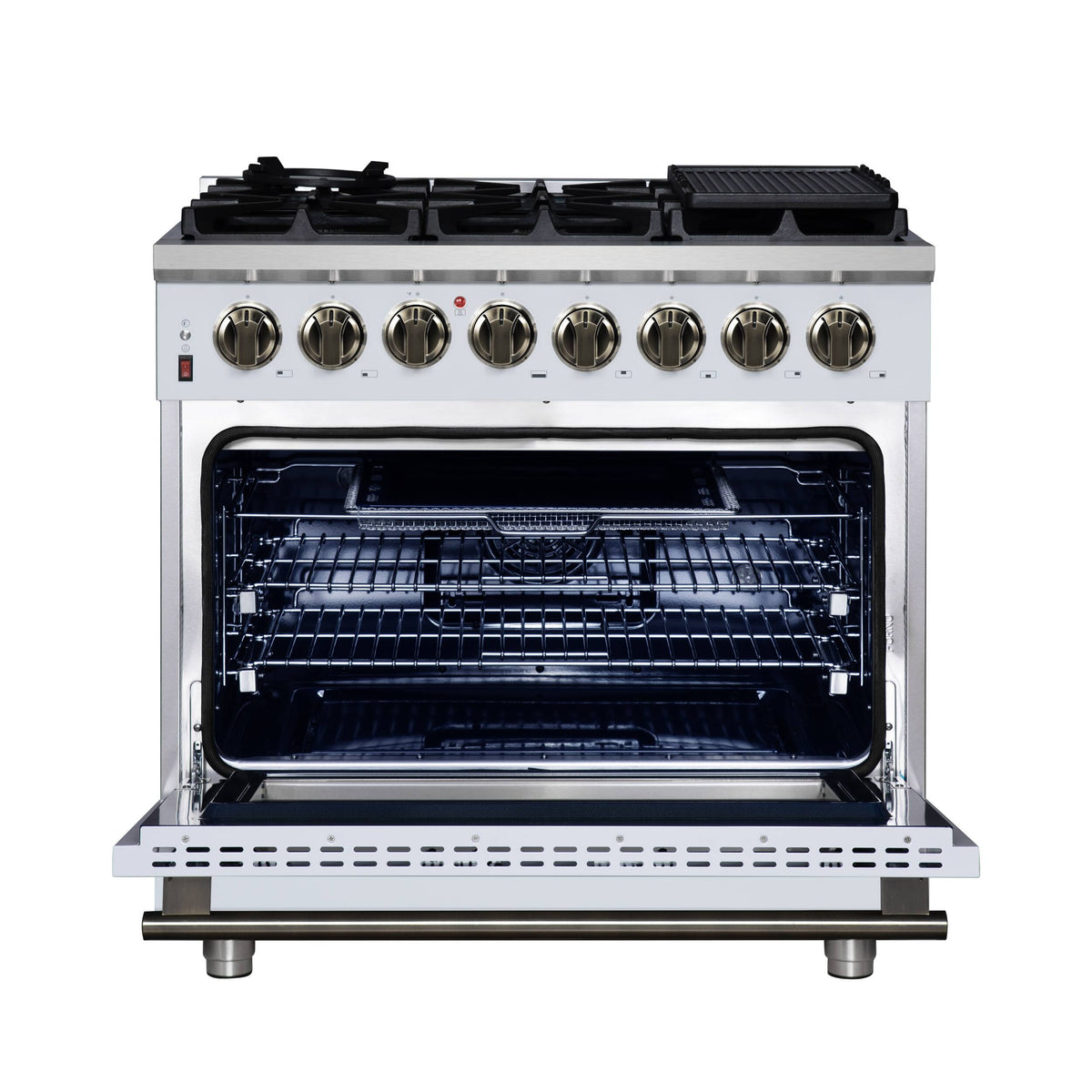 Forno Appliances - 36 in. Wide 6 Burner Massimo 5.36 Cu. Ft. Freestanding Dual Fuel True Convection Range with Air Fryer Basket - White