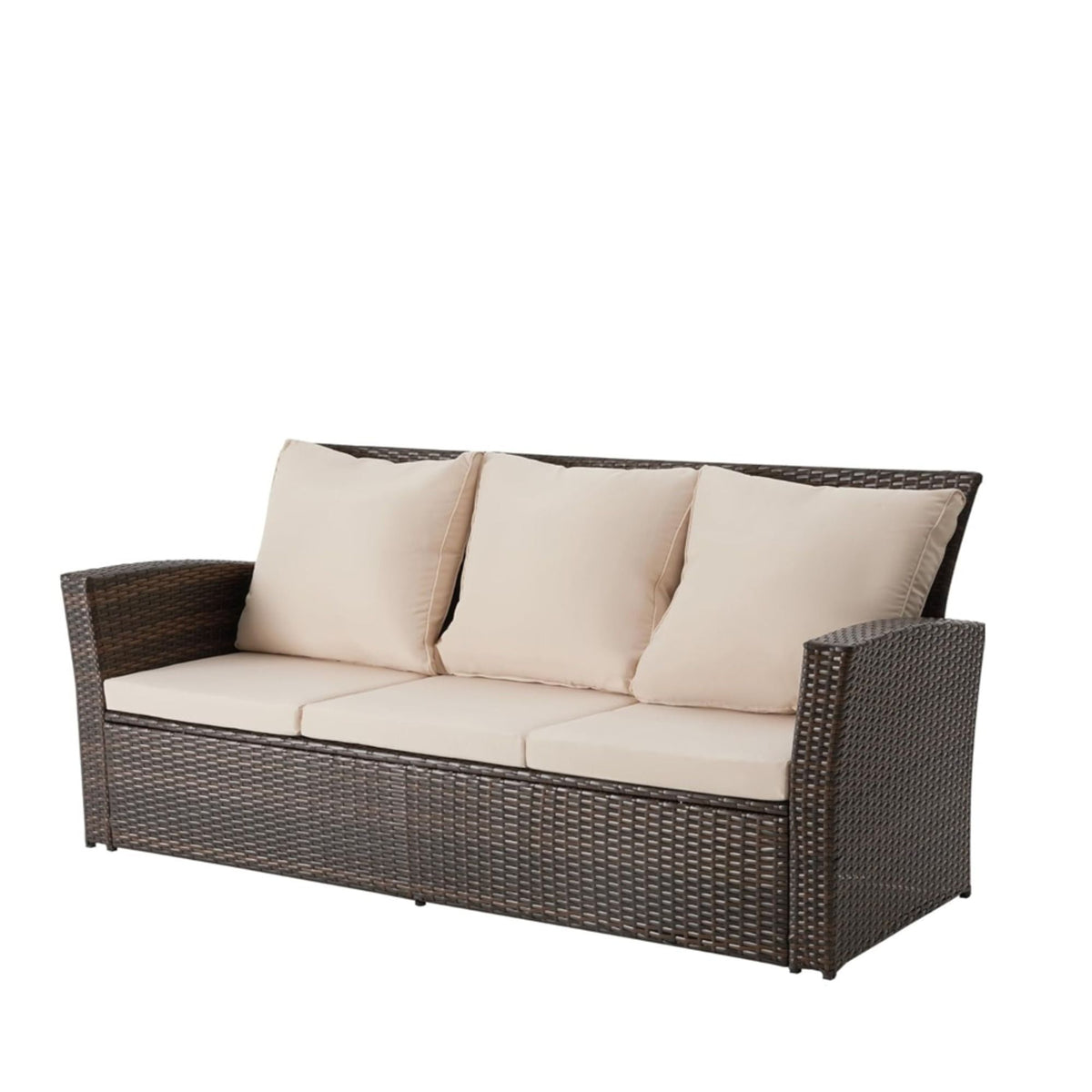 All-Weather Wicker 3 Seat Patio Sofa With Thick Cushions