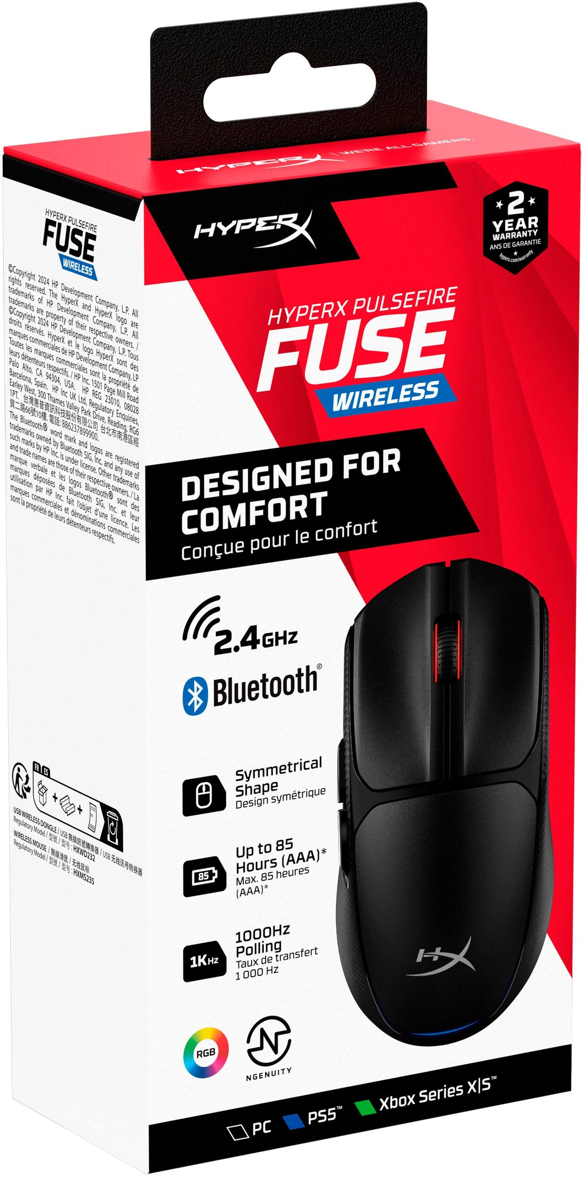 HyperX - Pulsefire Fuse Lightweight Wireless Optical Gaming Mouse with RGB Lighting - Wireless - Black