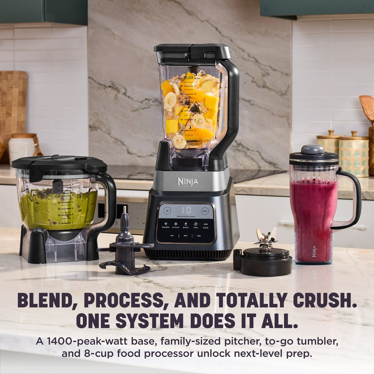 Ninja - TotalCrush Professional Kitchen System (Blender, Tumbler, & 8-Cup Food Processor) with Auto-iQ - Metallic Black