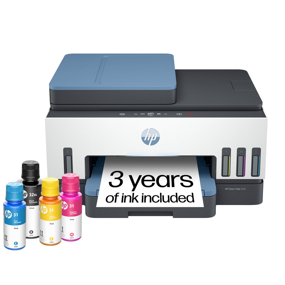 HP - Smart Tank 7602 Wireless AI-Enabled All-in-One Cartridge-Free Supertank Inkjet Printer with 3 Years of Ink Included¹ - Dark Surf Blue