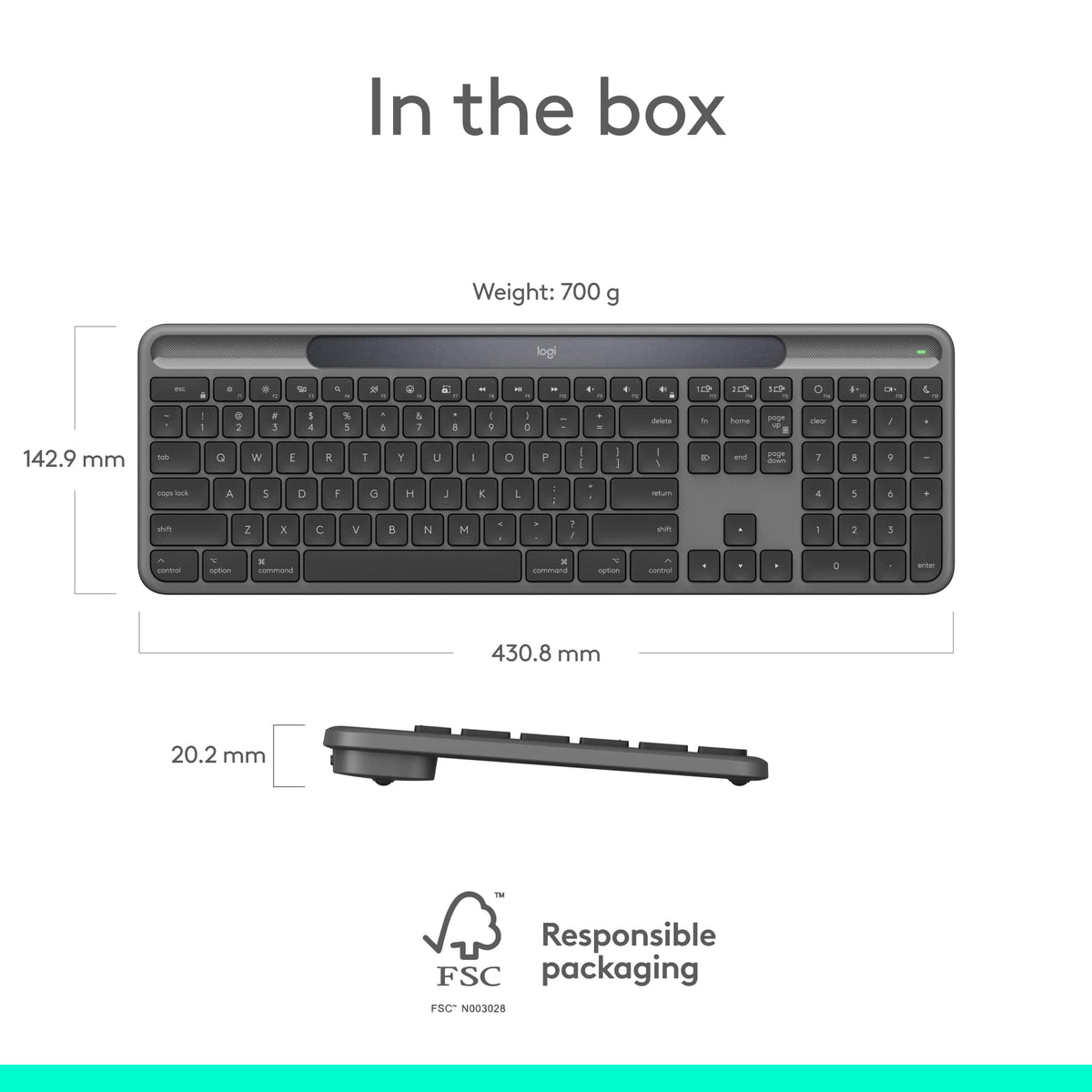 Logitech - Signature Slim Solar+ K980 for Mac Wireless Bluetooth Solar and Artificial Light Powered Keyboard with Customizable Keys - Graphite
