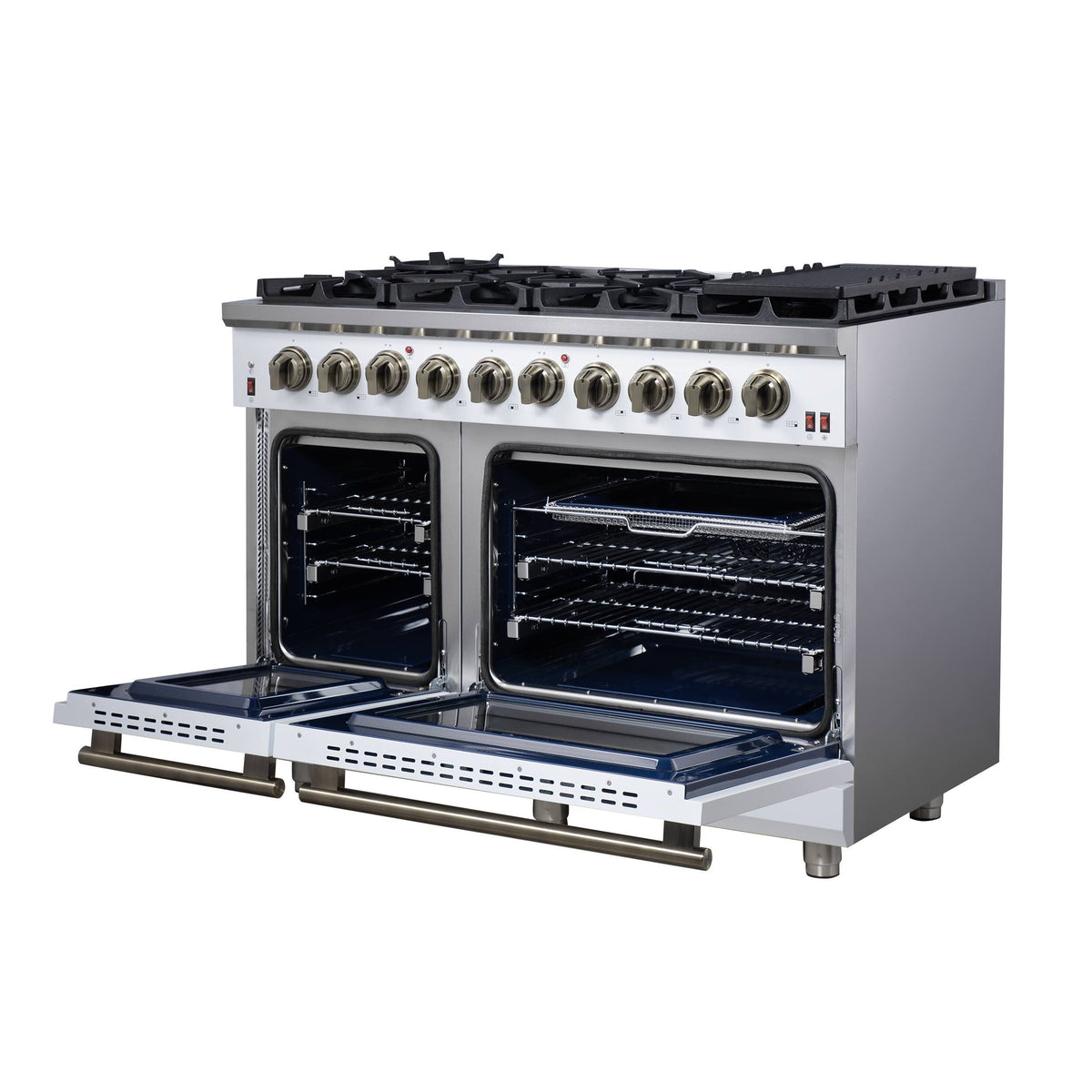 Forno Appliances - 48 in. Wide 8 Burner Massimo 6.58 Cu. Ft. Freestanding True Convection Gas Range with Air Fryer Kit, Wok Support - White