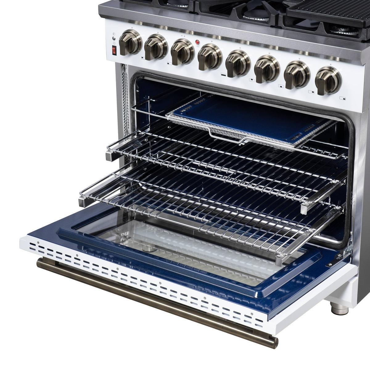 Forno Appliances - 36 in. Wide 6 Burner Massimo 5.36 Cu. Ft. Freestanding Dual Fuel True Convection Range with Air Fryer Basket - White
