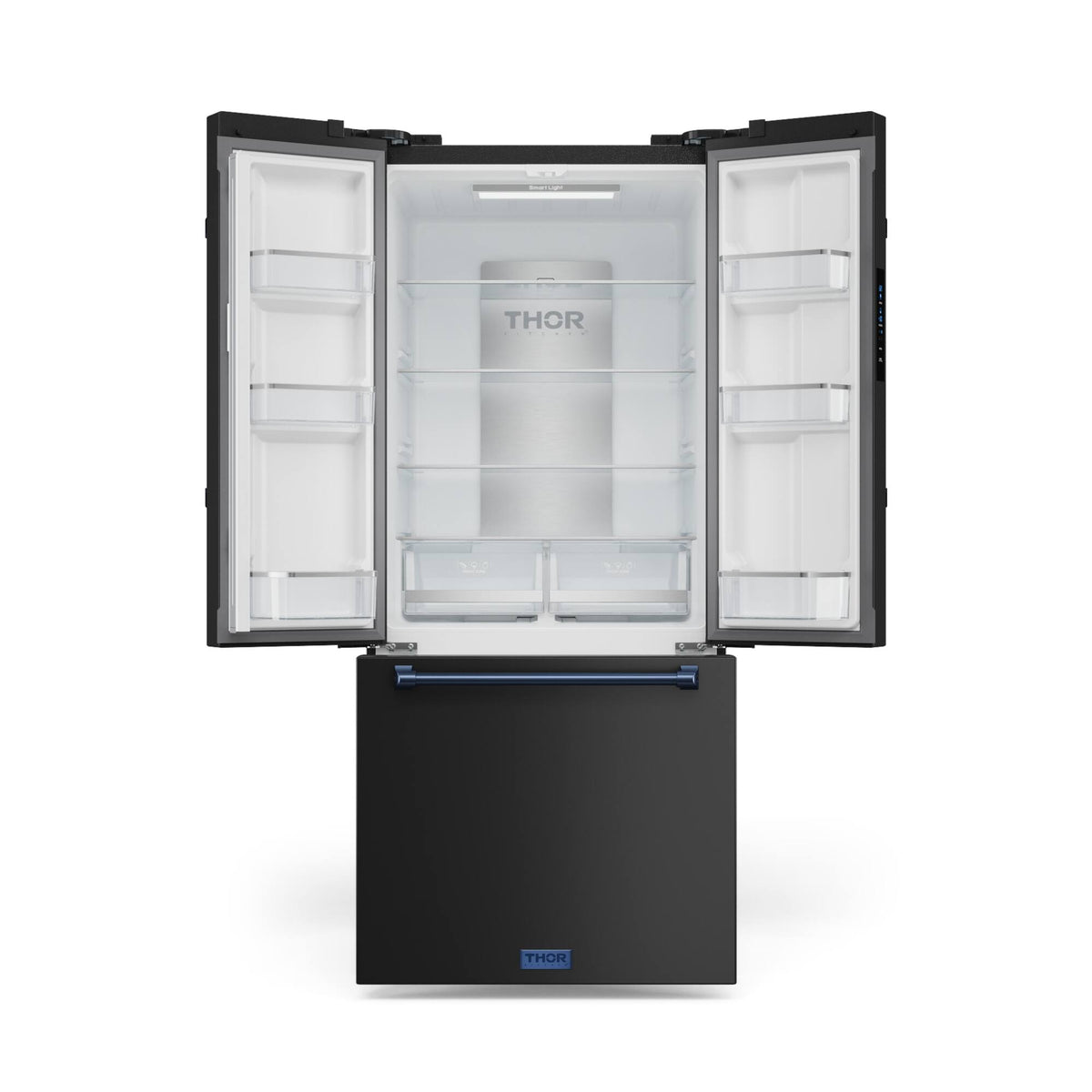 30 in. Wide Gordon Ramsay Series by Thor Kitchen 17.5 Cu. Ft. Counter Depth Refrigerator with Navy Blue Hardware - Black