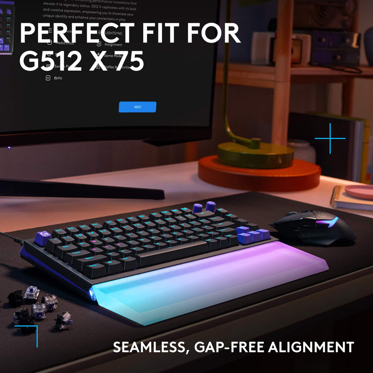 Logitech - G512 X PALM REST 75 LIGHTSYNC RGB Lightbar-Amplifying Acrylic Palm Rest - Transparent