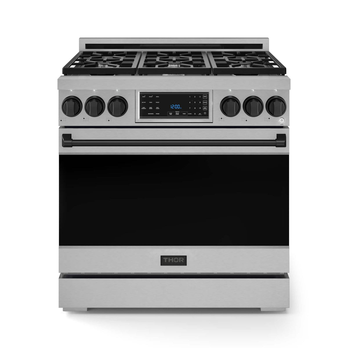 36 in. Wide 6 Burner Gordon Ramsay Series by Thor Kitchen 6.0 Cu. Ft Freestanding Gas Range with Black Hardware - Stainless Steel