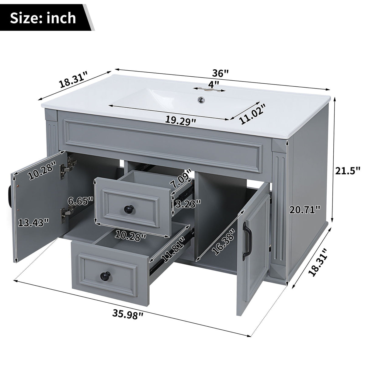 Gabinete de baño de estilo francés sencillo montado en la pared con lavabo