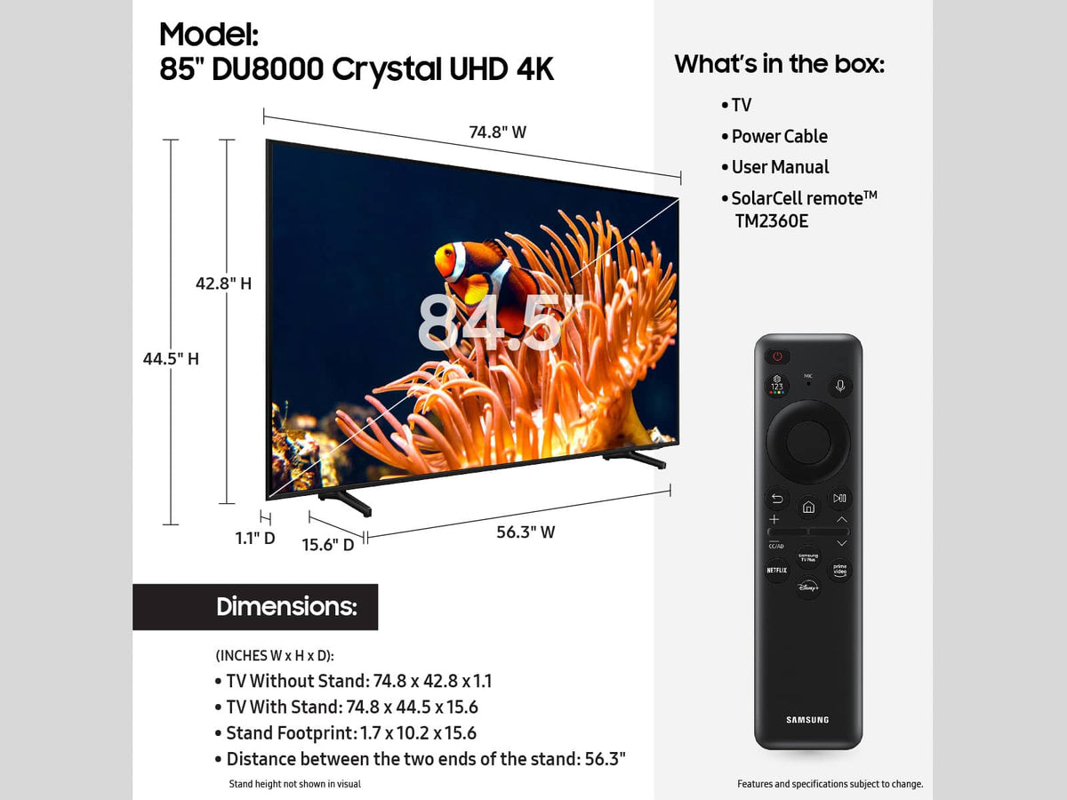 Samsung - 85” Class DU8000 Series Crystal UHD Smart Tizen TV (2024)