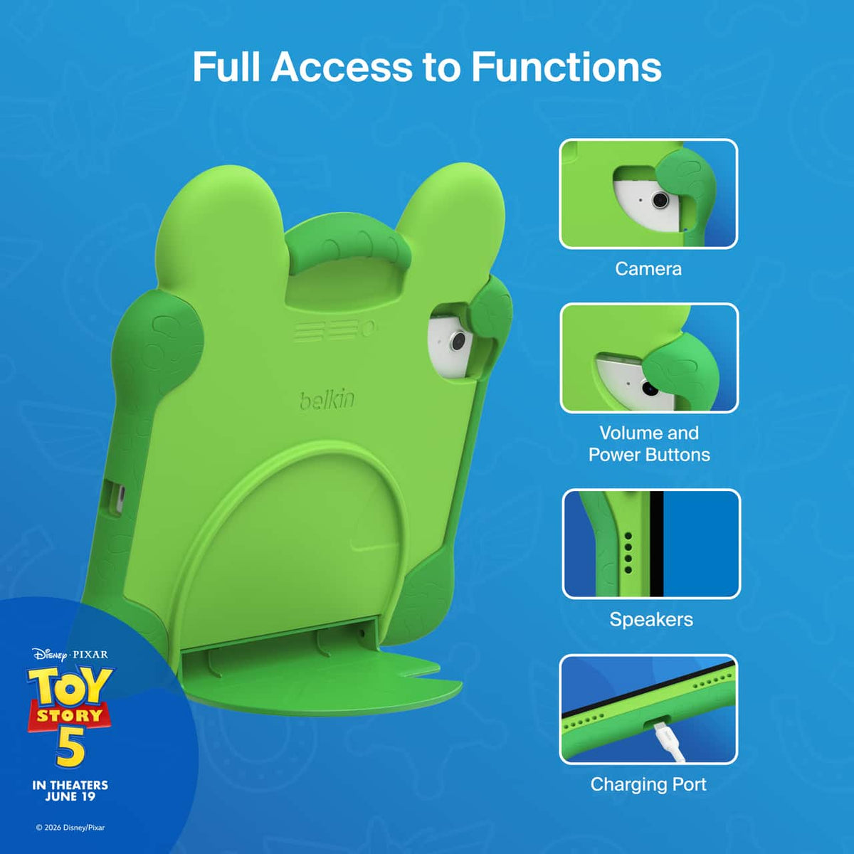 Belkin - Disney Toy Story 5 Lilypad Kids Case for iPad 10th Gen and 11th Gen – Durable Nontoxic Cover with Kickstand and Handle - Green