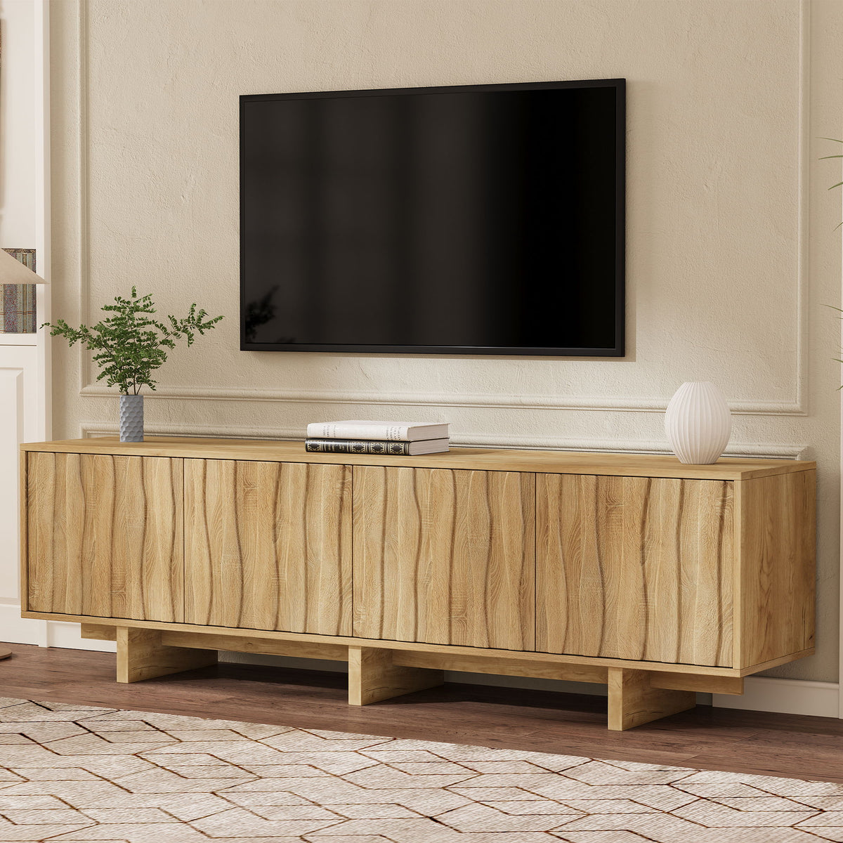 Mueble de TV estilo retro con puerta ondulada