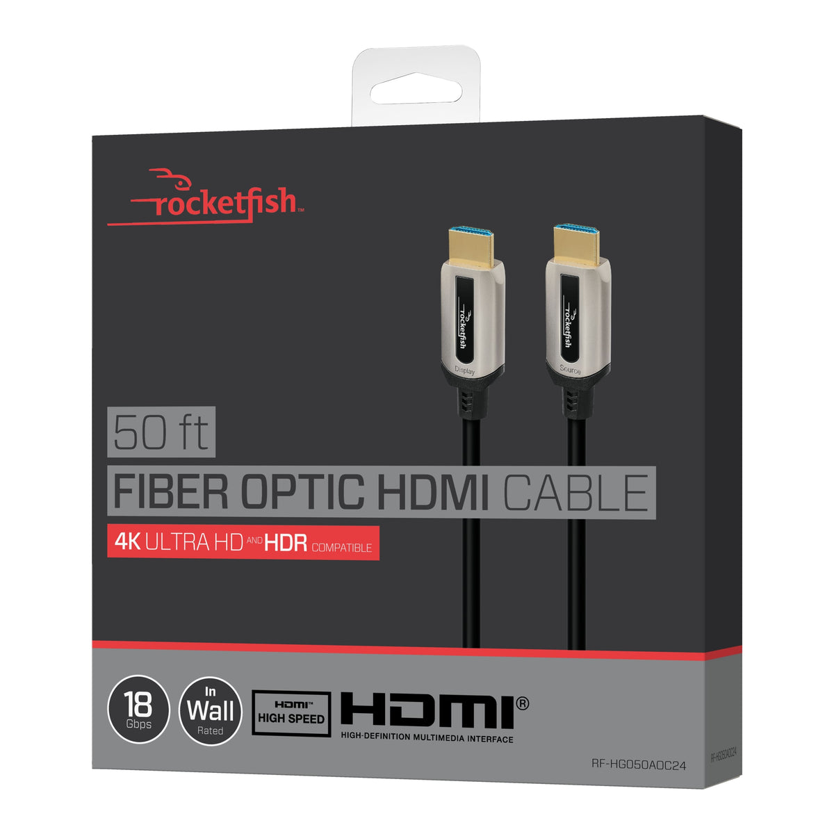 Rocketfish™ - 50' 4K UltraHD In-Wall Rated Fiber Optic HDMI Cable with HDR Support - Black