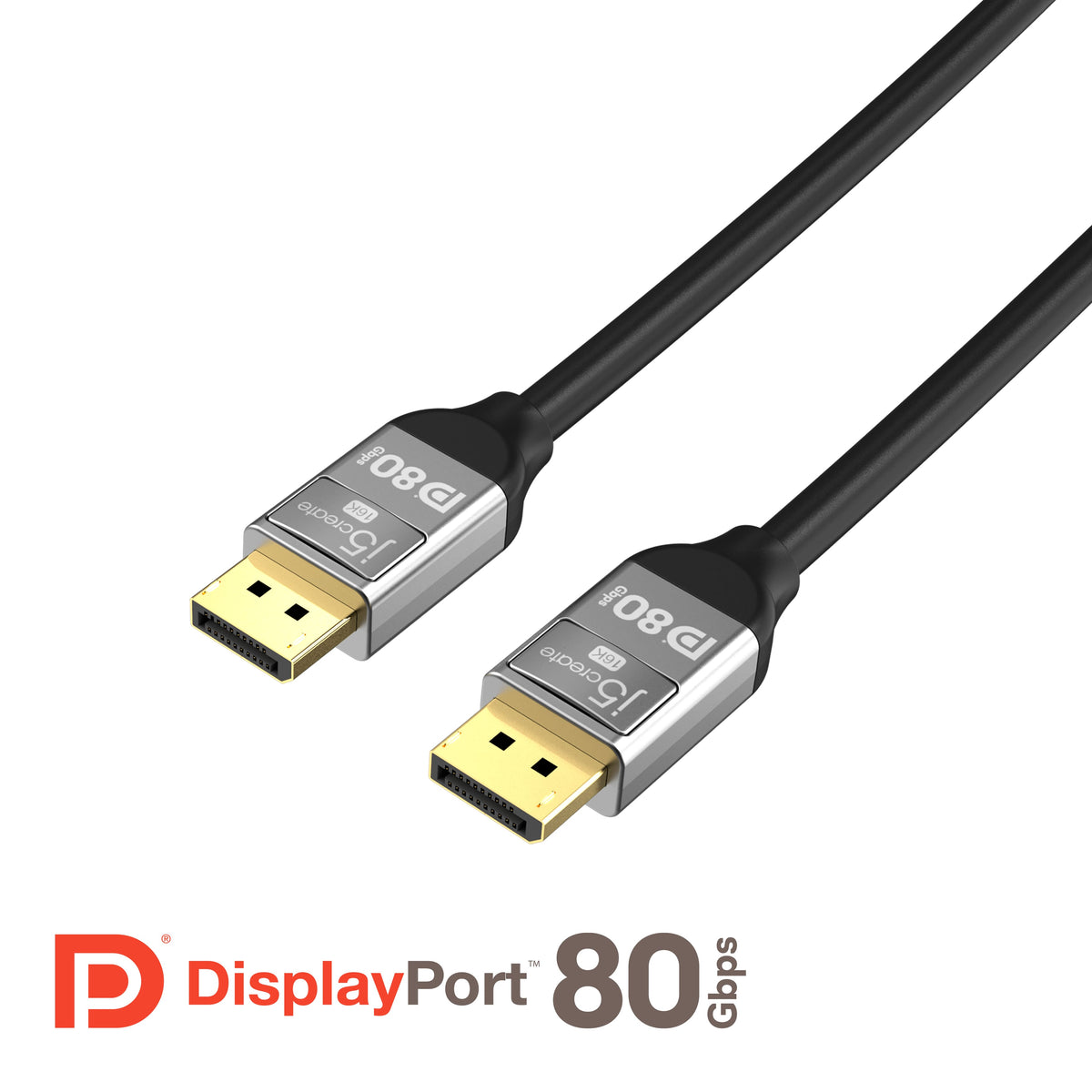 j5create - VESA® Certified 16K DisplayPort™ 2.1 80Gbps 5.2 ft. Cable for DisplayPort enabled Devices - Black