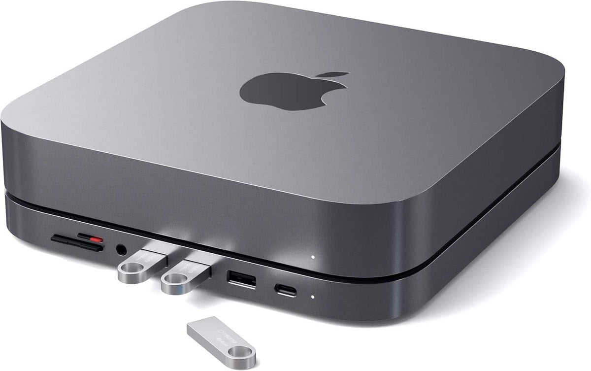 Satechi - Type-C Aluminum Stand and Hub for Mac Mini & Mac Studio - USB-C Data Port, Micro/SD Card Reader, 3 USB 3.0 & Audio Jack - Space Gray
