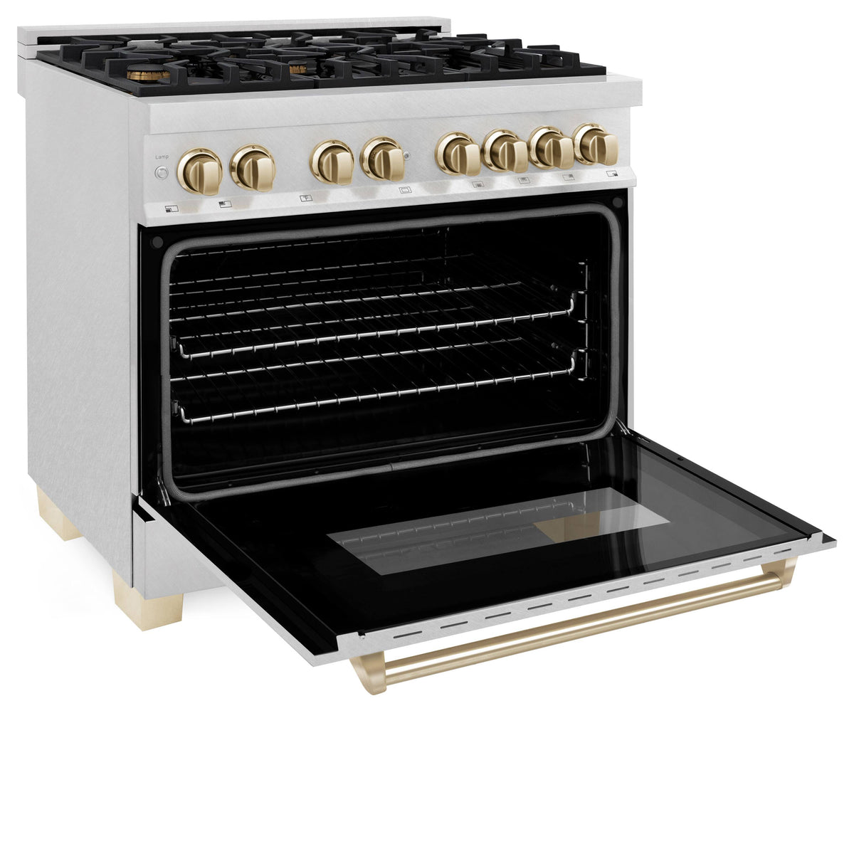 36 in. Wide 6 Burner ZLINE Autograph Legacy Dual Fuel Range in Satin Steel & Gold Accents (RASZ-SN-36-G) - Stainless Steel