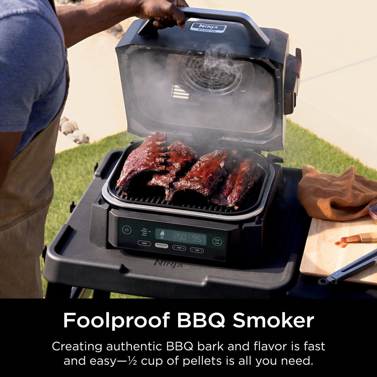 Ninja - Woodfire Outdoor Grill & Smoker, 4-in-1 Functionality, Authentic Woodfire Flavors, Electric Heat - Black