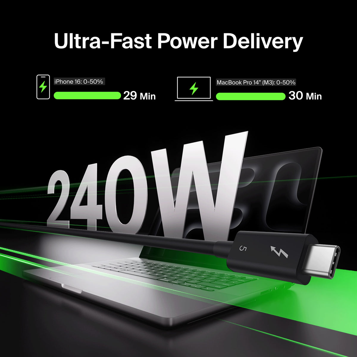 Belkin - 3.3ft USB-C Thunderbolt 5 Cable w/ 240W Power Delivery, Bandwidth Boost Up to 120Gbps, and 4K UHD Display Resolution - Black