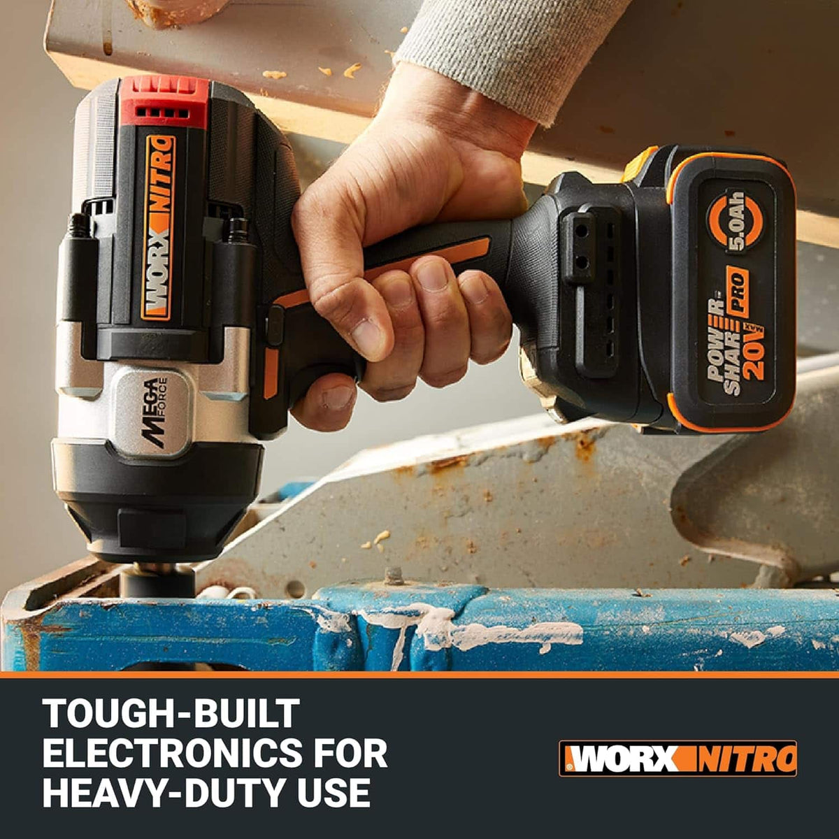 WORX - Nitro 20V 1/2" Cordless Brushless Impact Wrench (1 x 5.0 Ah Battery and 1 x Charger Included) - Black