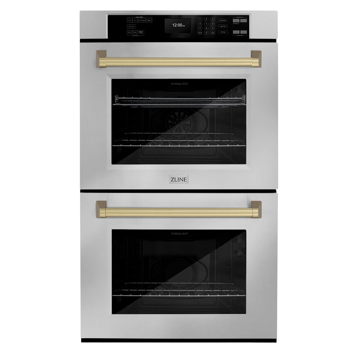 ZLINE - Autograph 30 in. 10 cu. ft. Built-In Double Wall Oven with Air Fry & Self Clean with Bronze Accents - Stainless Steel