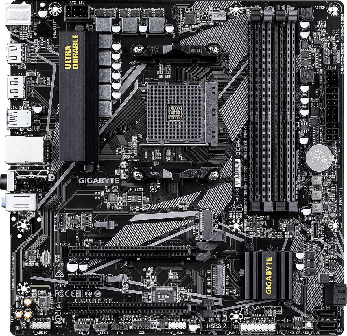 GIGABYTE - B550M DS3H AC R2 (Socket AM4) AMD B550 Micro-ATX DDR4 Wi-Fi 6 Motherboard - Black